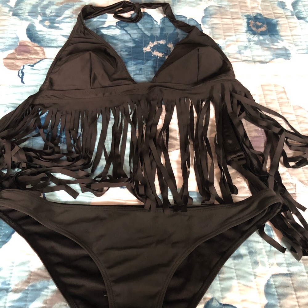 2 pc bikini black with fringe